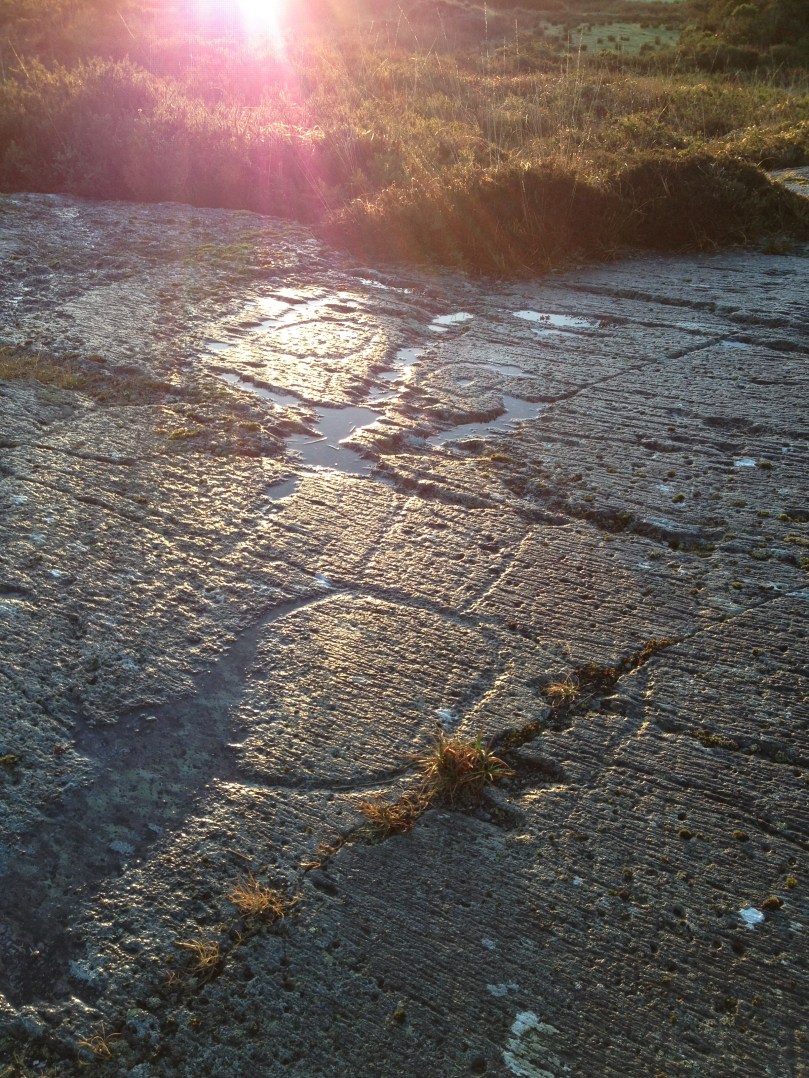 The carvings light up in the dawn rays