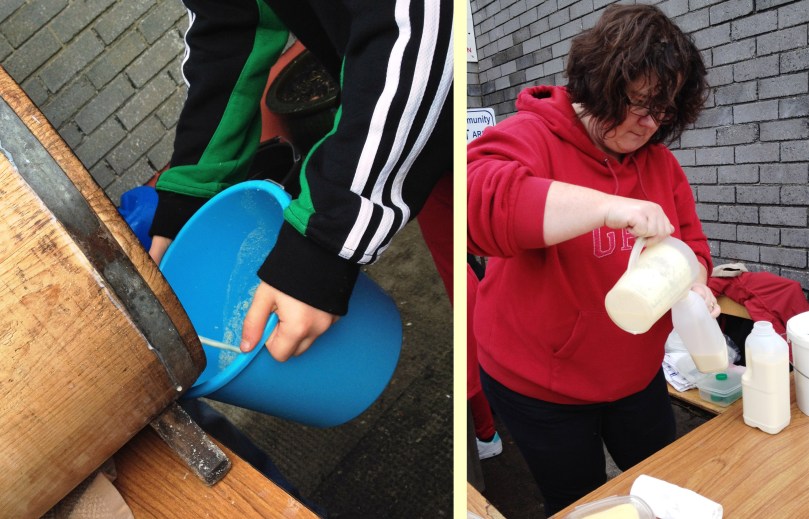 Pouring off the buttermilk