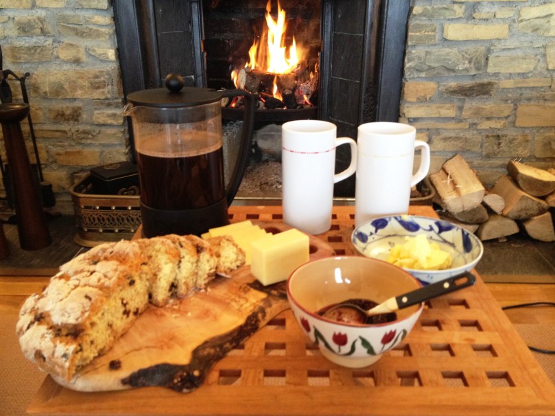 Homemade soda bread by the fire.