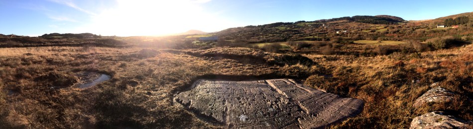 The rock at Derreennaclogh: Mount Gabriel is prominent on the western horizon