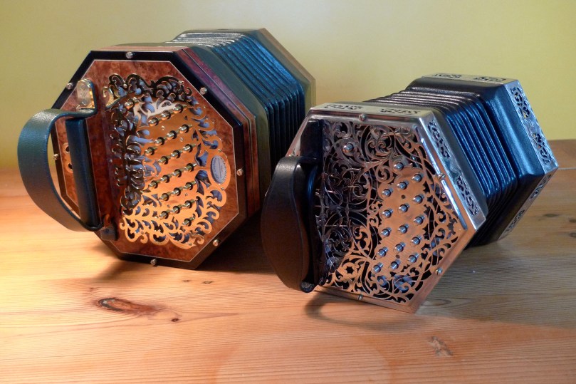 The Clareman's Trumpet - two fine modern concertinas, by Wim Wakker (left) and Colin Dipper (right)