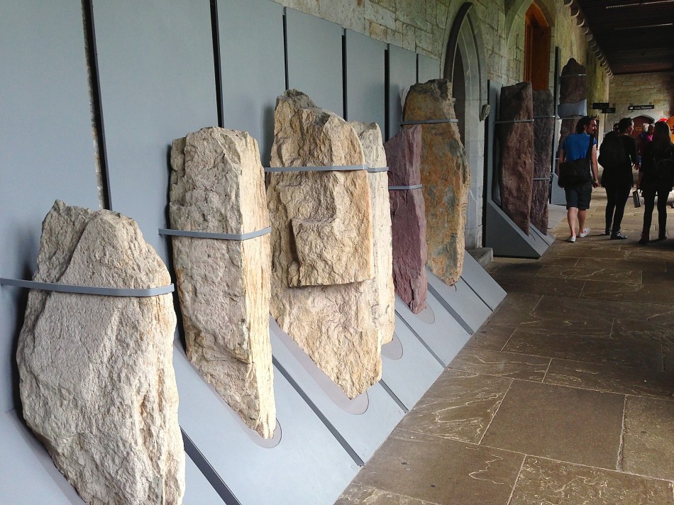 Captured! Ogham stones held in iron bands at UCC