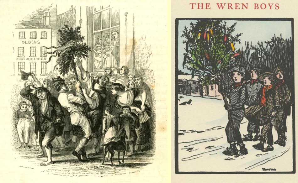 Wren Boys in Cork (Maclise 1843) and drawing by Jack Yeats
