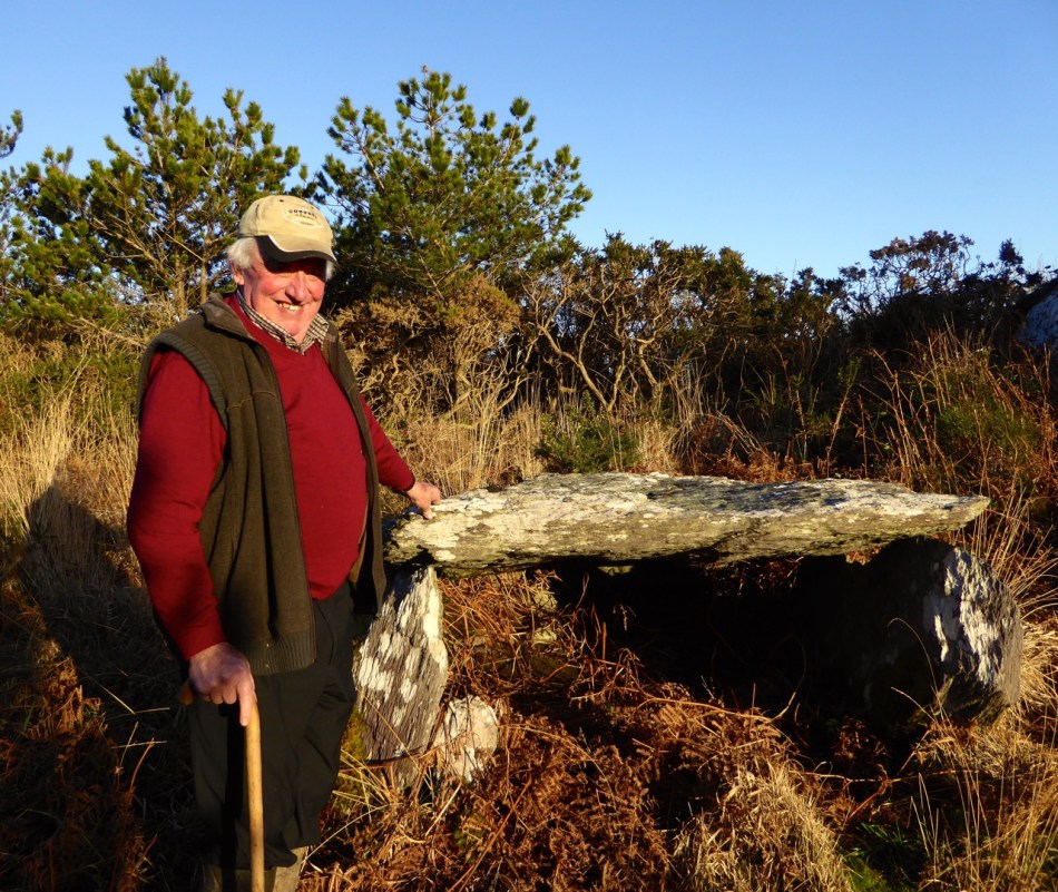 Kilbronogue wedge tomb with its guardian, Stephen Lynch