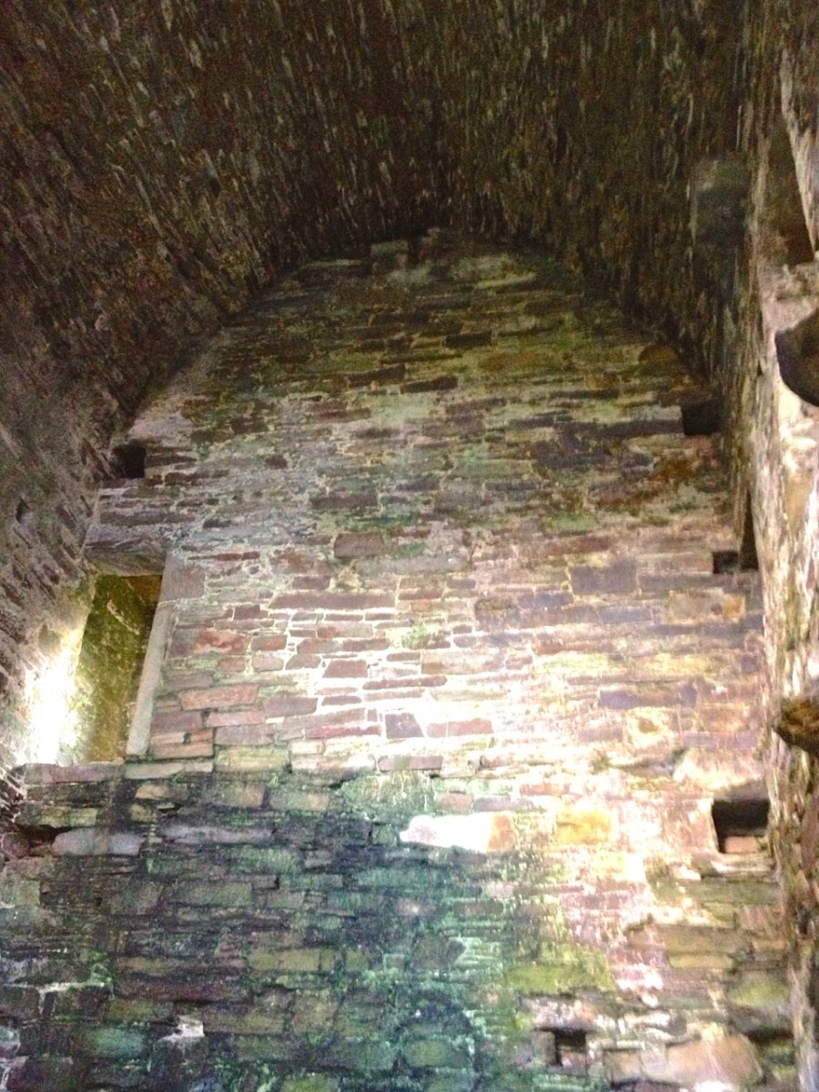 Barrel vaulted ground floor room at Dunmanus. Note access to stairwell.