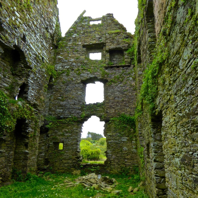 The chimney on top of this wall has fallen - note the pile of stones on the ground.