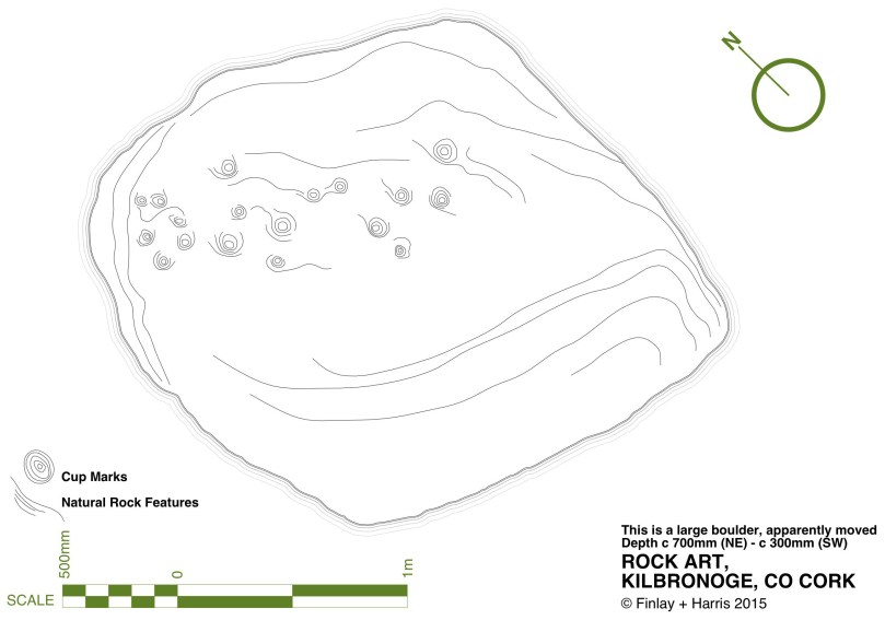 Robert's drawing of the Kilbronoge Cupmarked Stone, done on CAD using architectural drawing tehniques