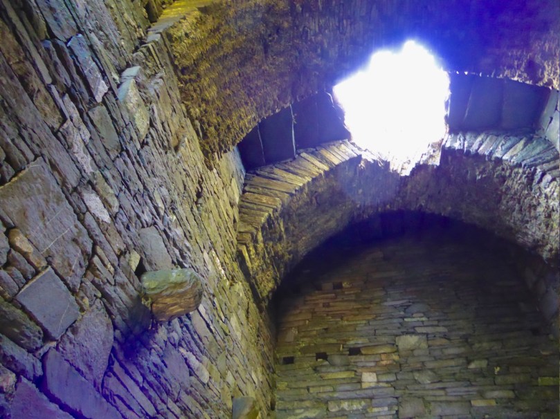 Dunlough Castle - note the projecting corbel denoting a wooden floor, and the imprint of the wicker scaffolding on the ceiling mortar